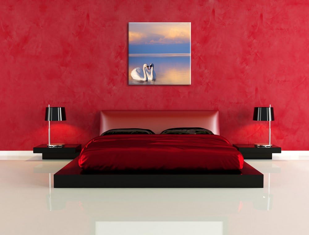 Pixxprint Schwäne in Abenddämmerung als Leinwandbild/Grösse: 70x70 cm/Wandbild/Kunstdruck/fertig bes