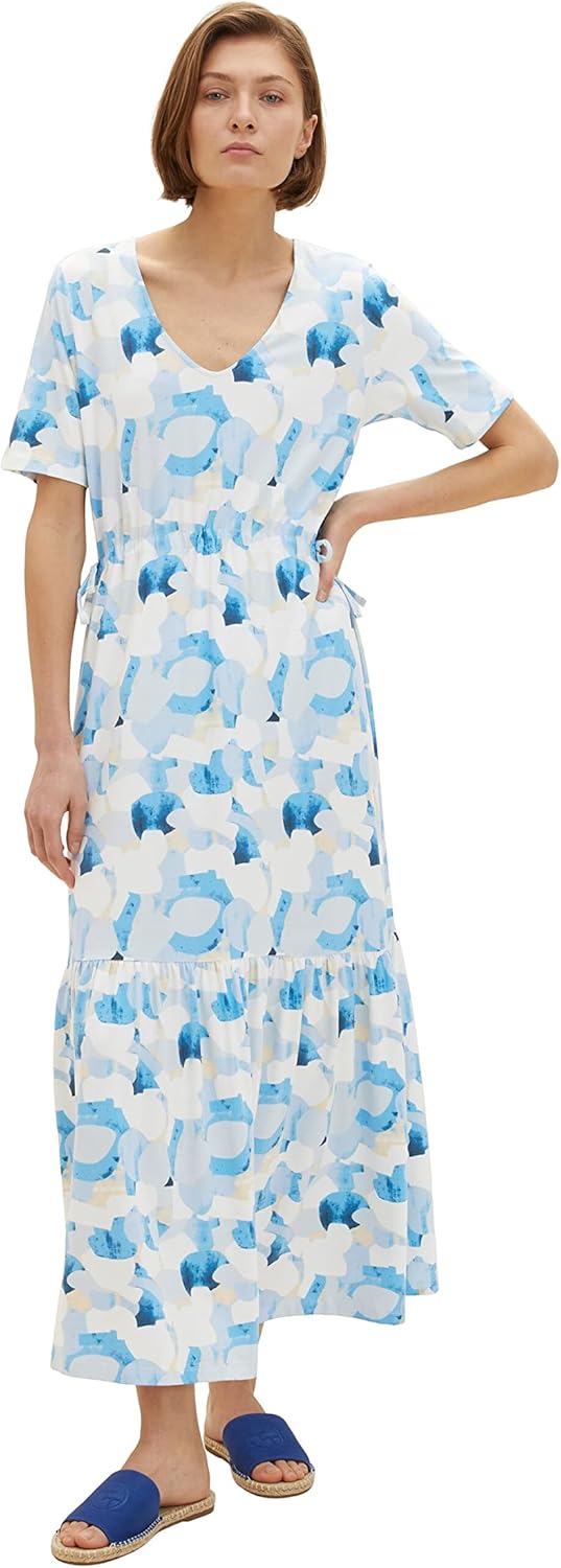 TOM TAILOR Damen Maxikleid mit Muster 34 32135 - Blue Shapes Design, 34 32135 - Blue Shapes Design