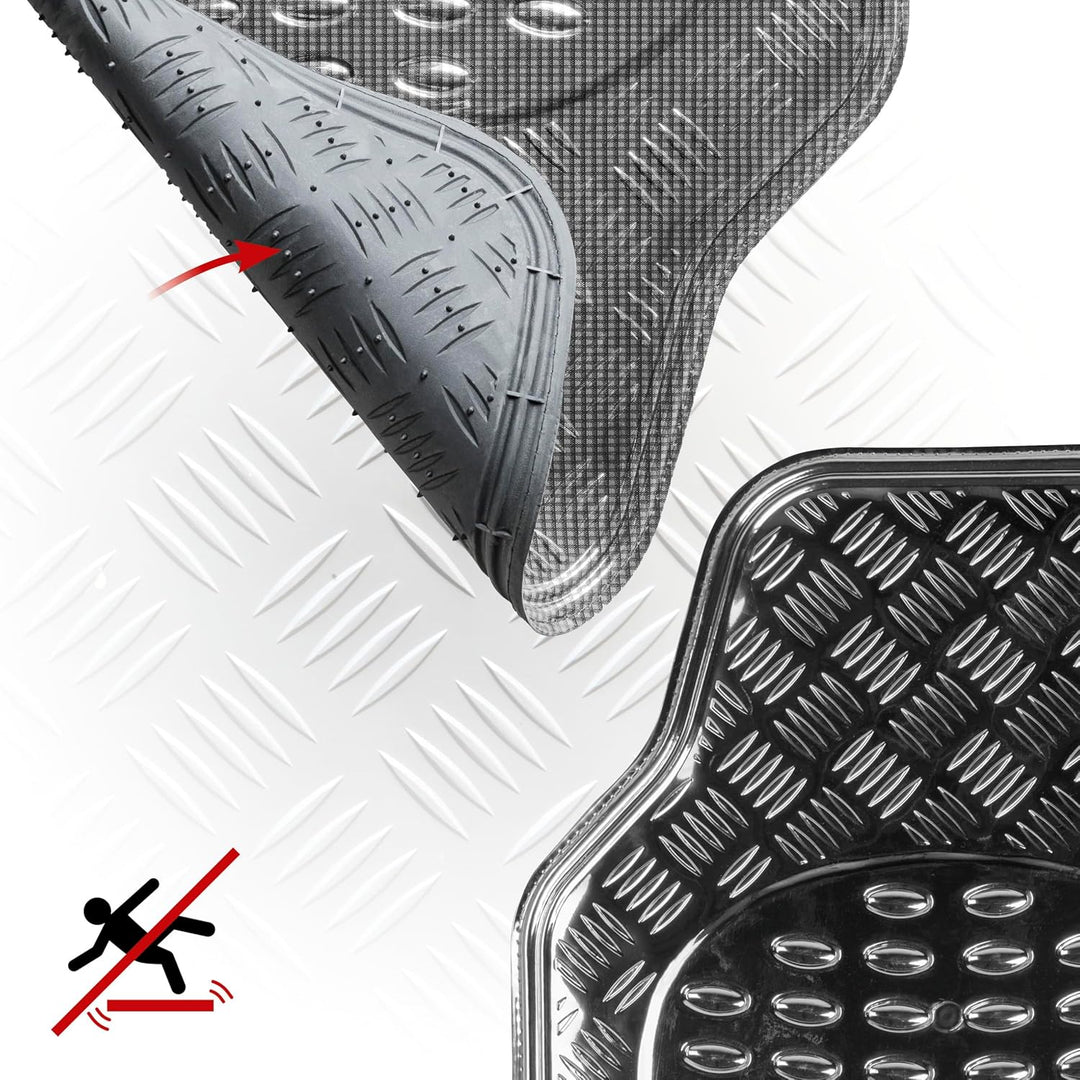 WALSER Gummimatten, Universal Automatte Metallic, Fussmatten Komplettset Riffelblech, Schutzmatte Si