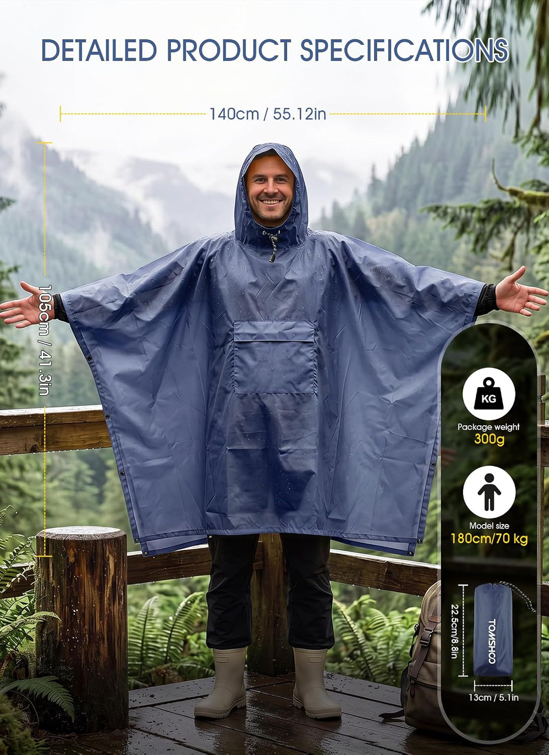 TOMSHOO Regenjacken Regenponcho Regenmantel Wasserdicht Unisex Camping Zelt Campingdecke Tarp Zeltpl