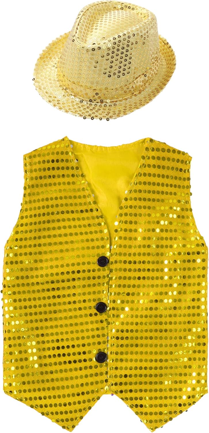 TiaoBug Jungen Pailletten Anzug Weste Festlich Tops mit Knopf Kinder glänzend Gilet Anzugsweste Part