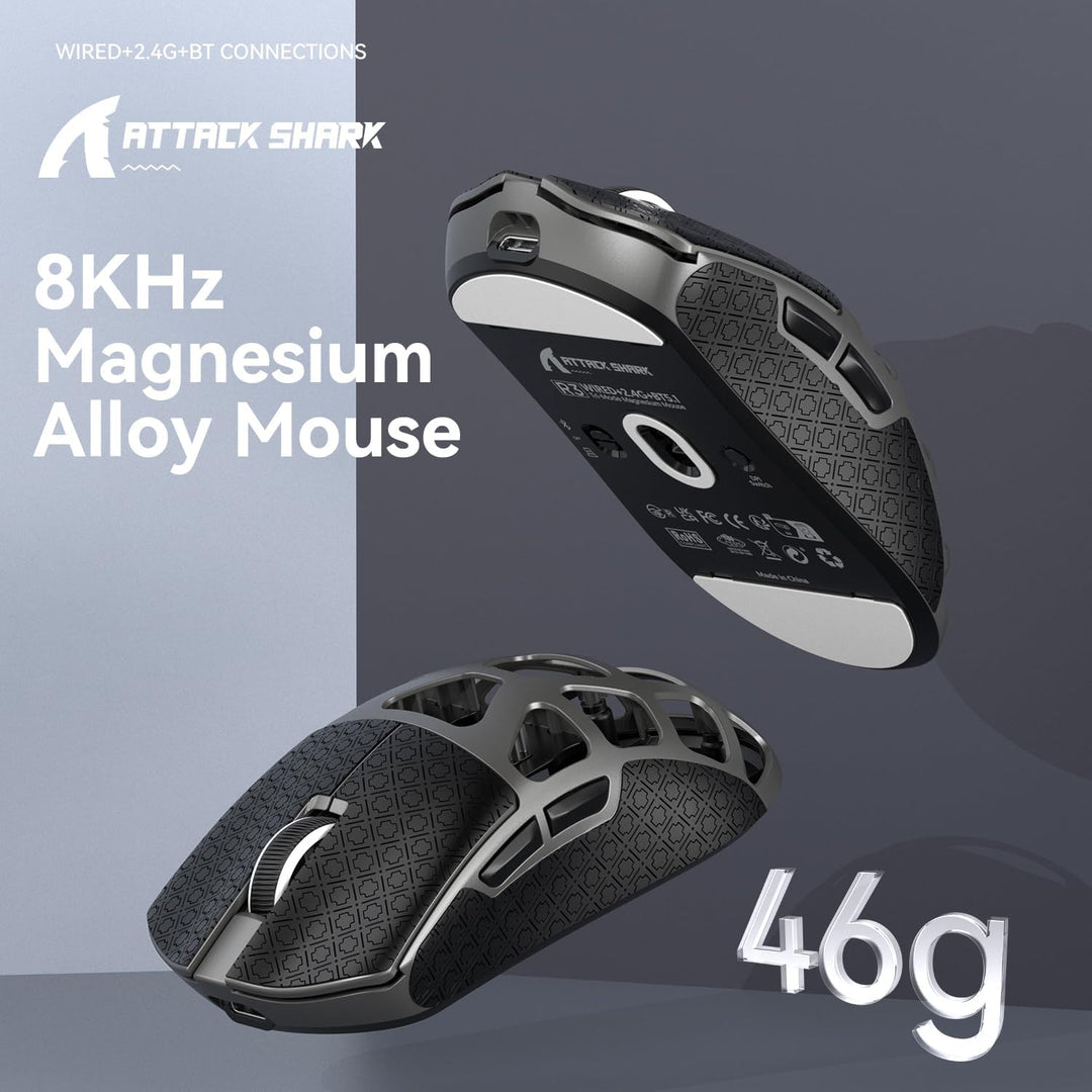 ATTACK SHARK R3 Magnesiumlegierungsmaus, kabellose 8K-Maus, 46 g SUPERLIGHT-Maus, PixArt PAW3395-Gam