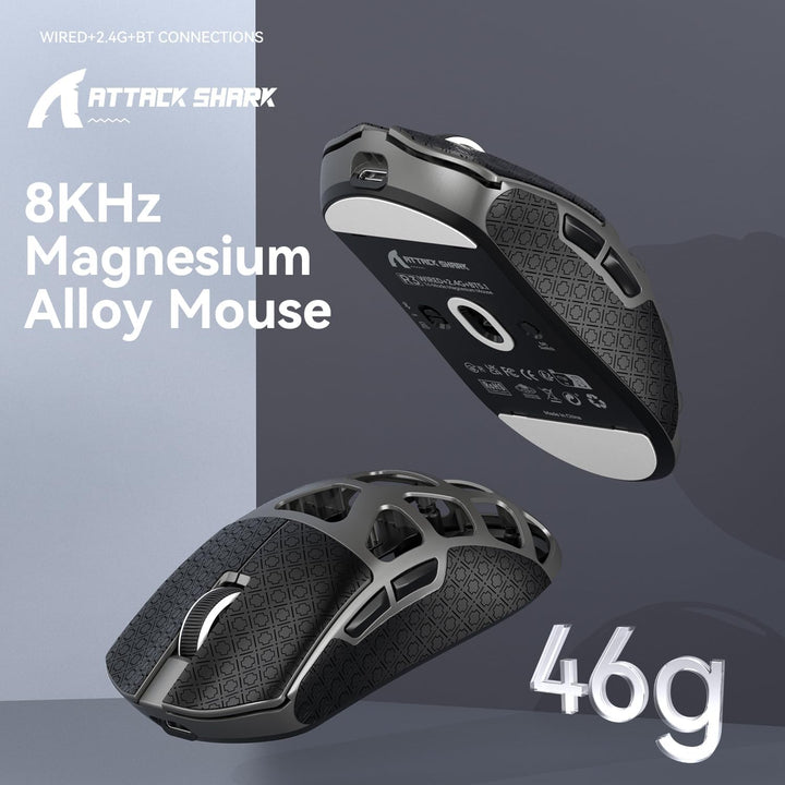 ATTACK SHARK R3 Magnesiumlegierungsmaus, kabellose 8K-Maus, 46 g SUPERLIGHT-Maus, PixArt PAW3395-Gam