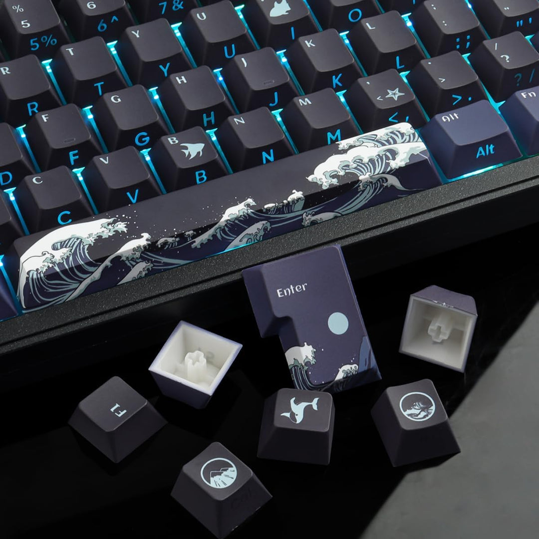 Sunzit PBT Custom Keycaps,129 Tasten Korallenmeer Tastenkappen Cherry Profil Dye-Sub Shine Through S