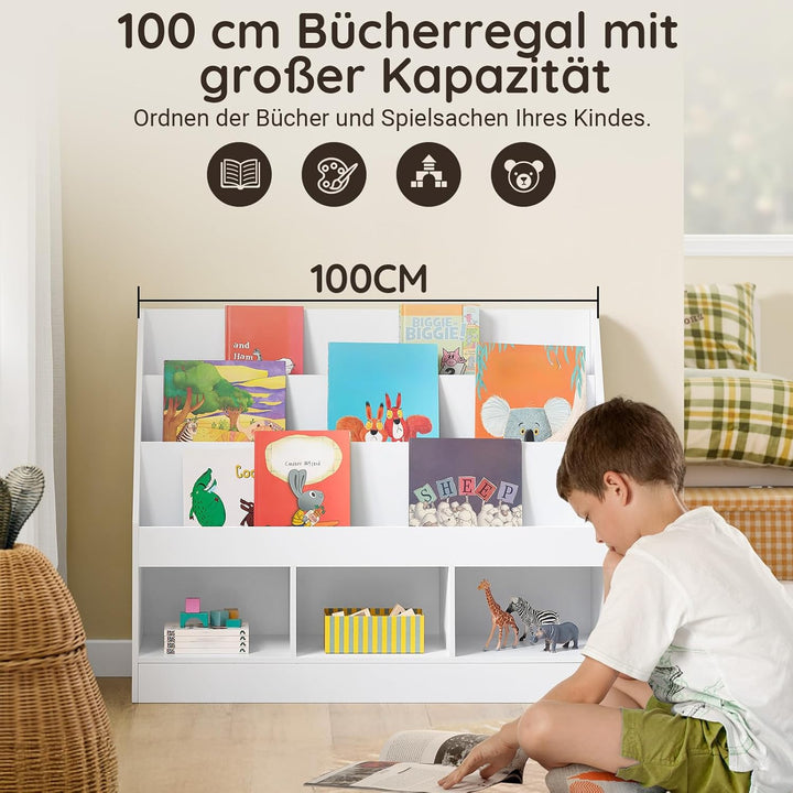 SoBuy Bücherregal Kinder Kinderregal Montessori mit 3 Ablagefächern und Spielzeug Aufbewahrung Regal