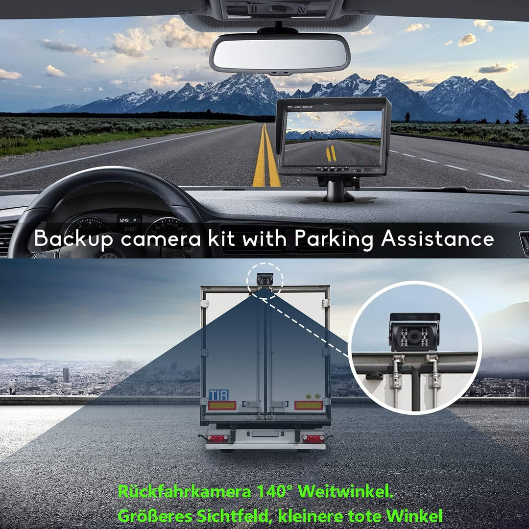 Rückfahrkamera Set mit 7 Zoll Rear View Monitor, IP68 wasserdichte Nachtsicht Auto Backup-Kamera, Ka