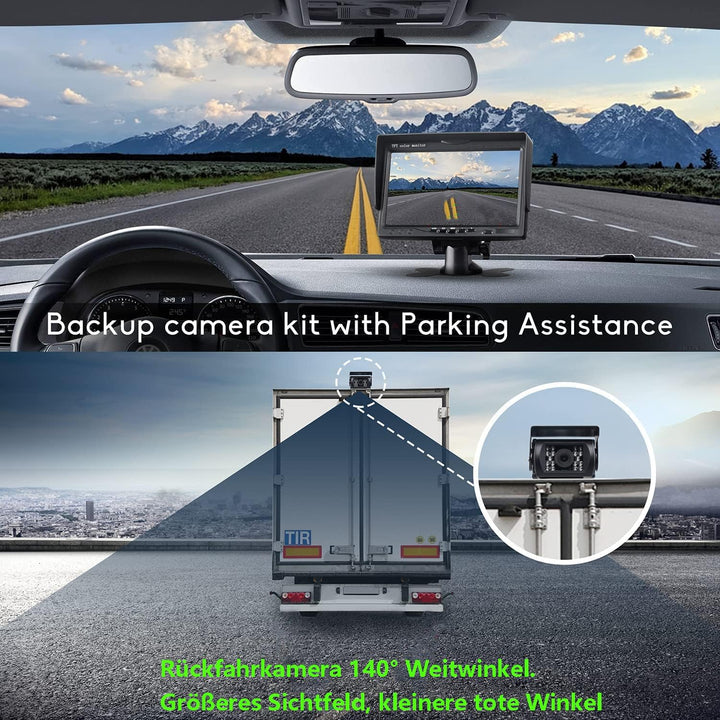 Rückfahrkamera Set mit 7 Zoll Rear View Monitor, IP68 wasserdichte Nachtsicht Auto Backup-Kamera, Ka