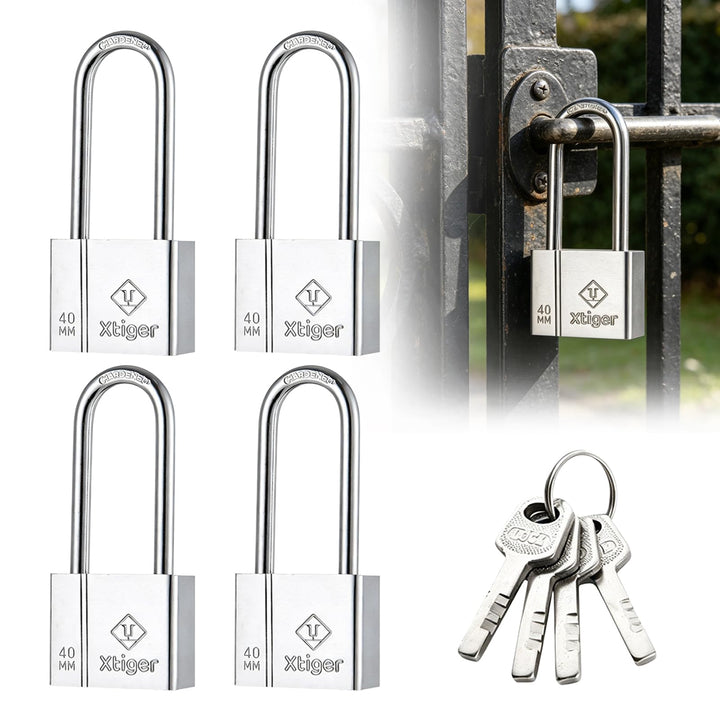 4 Stück Schweres Vorhängeschloss, Wasserdichtes Schloss Langes Hals Edelstahl Vorhängeschloss, Schlo