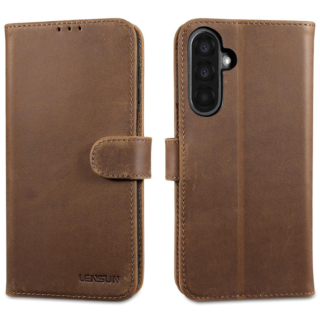 LENSUN Lederhülle für Samsung Galaxy A26 5G, Echtleder Hülle [Kartenfach][RFID Schutz][Echtes Leder]