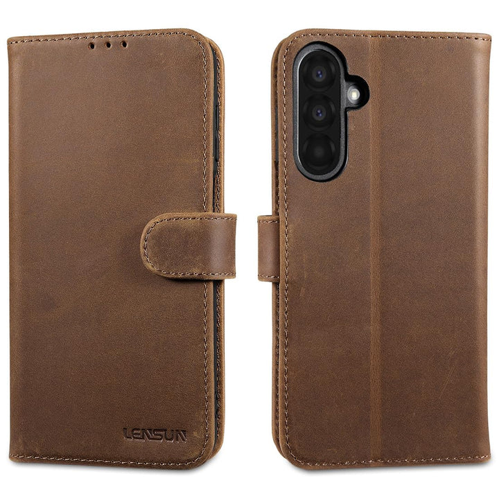 LENSUN Lederhülle für Samsung Galaxy A26 5G, Echtleder Hülle [Kartenfach][RFID Schutz][Echtes Leder]