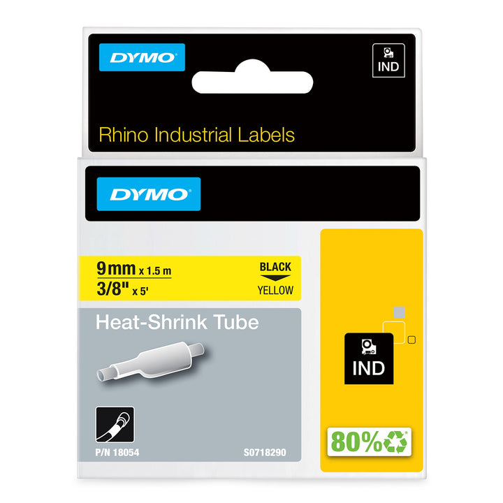 DYMO Rhino Industrie Schrumpfschlauch-Kabeletiketten | 9 mm, 1,5 m | Schwarz auf gelb | für DYMO Rhi