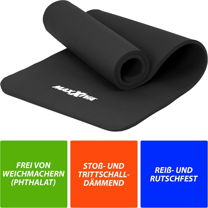 MAXXIVA® Yogamatte - 190x60x1,5 cm oder 190x100x1,5 cm, mit Tragegurt, Phthalatfrei, Rutschfest, Far