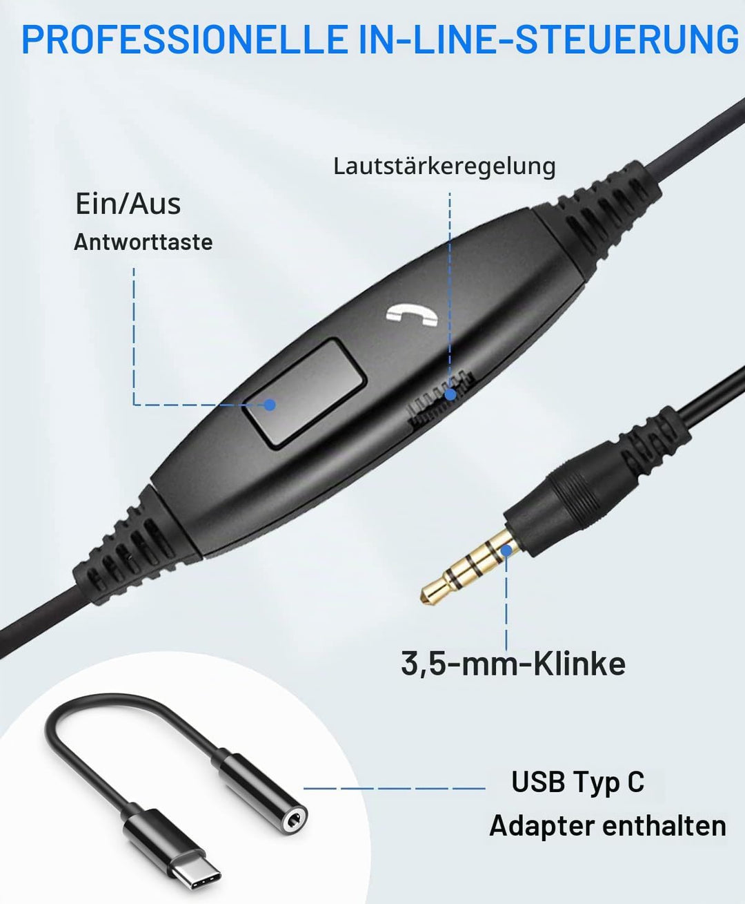 Headset Handy 3,5mm Klinke mit Mikrofon Noise Cancelling, PC Kopfhörer für Laptop Computer iPhone Sa