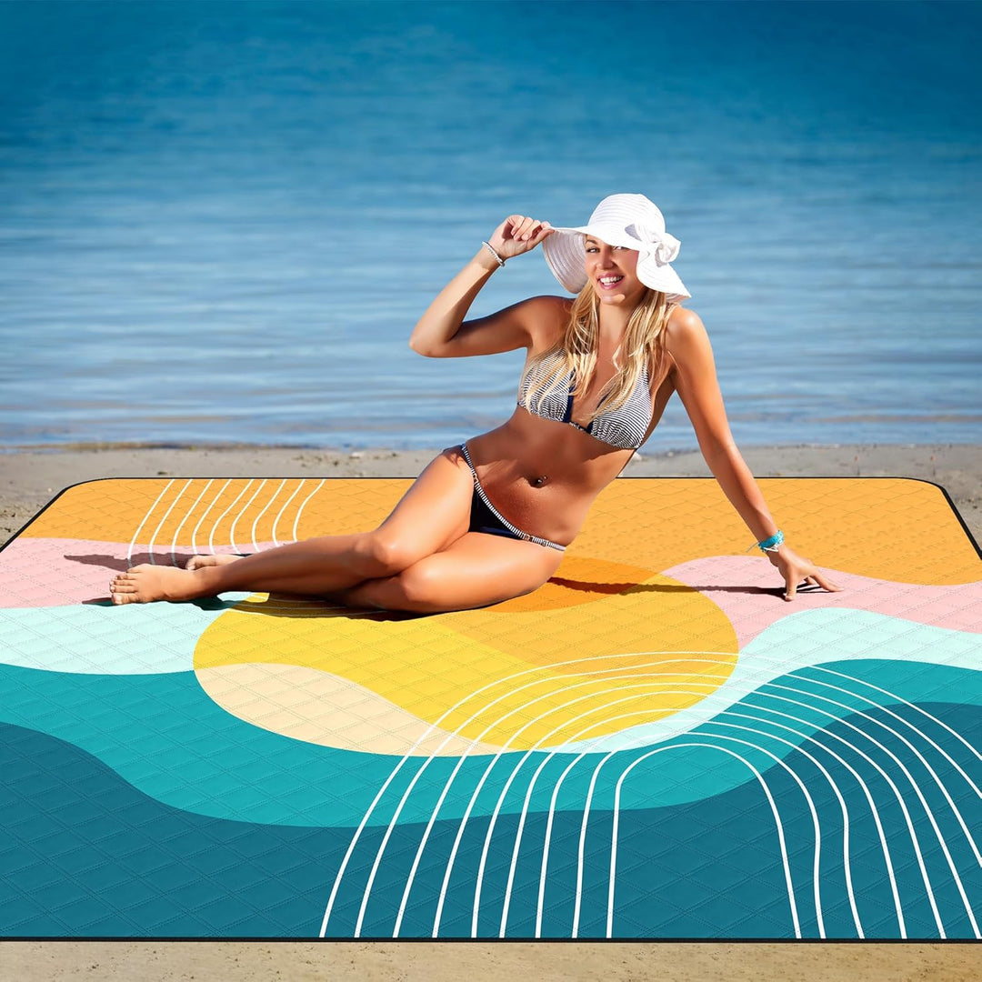 Jopee Picknickdecke Wasserdicht, 200x200cm Grosse Tragbare Stranddecke Sandfrei mit Tragegriff, Falt