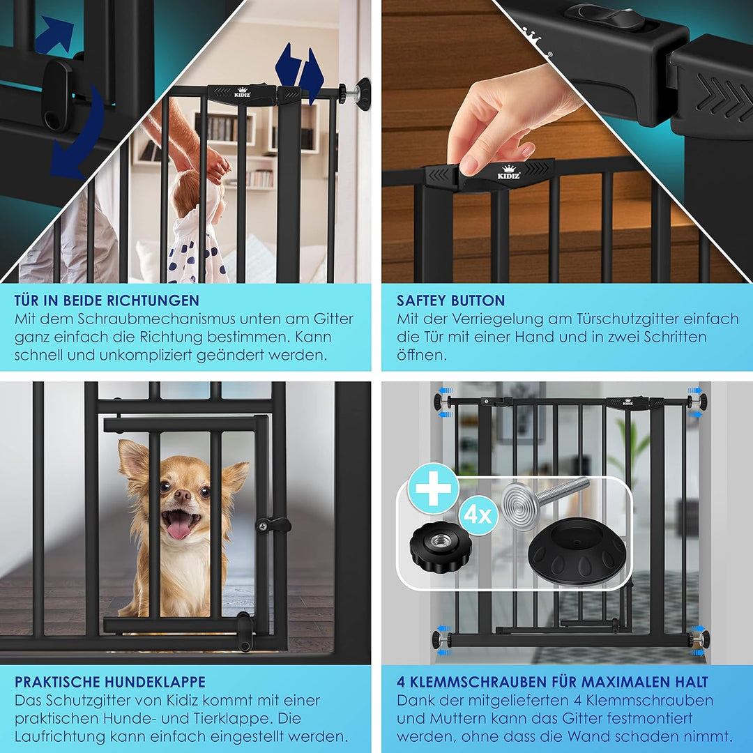 KIDIZ® Türschutzgitter Absperrgitter Treppengitter Kindergitter | mit Türe für Hunde und Katzen, Hau