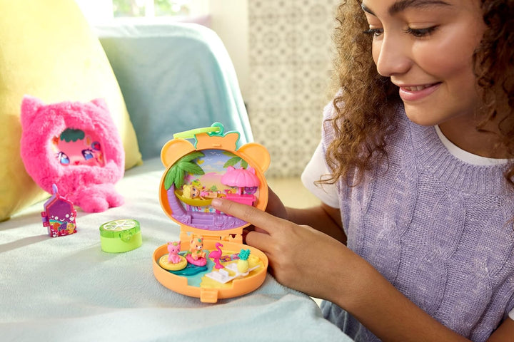 Polly Pocket Puppen- und Haustier-Spielset, Plüschbär-Schatulle, Schlüsselanhänger und Plüschtier, O