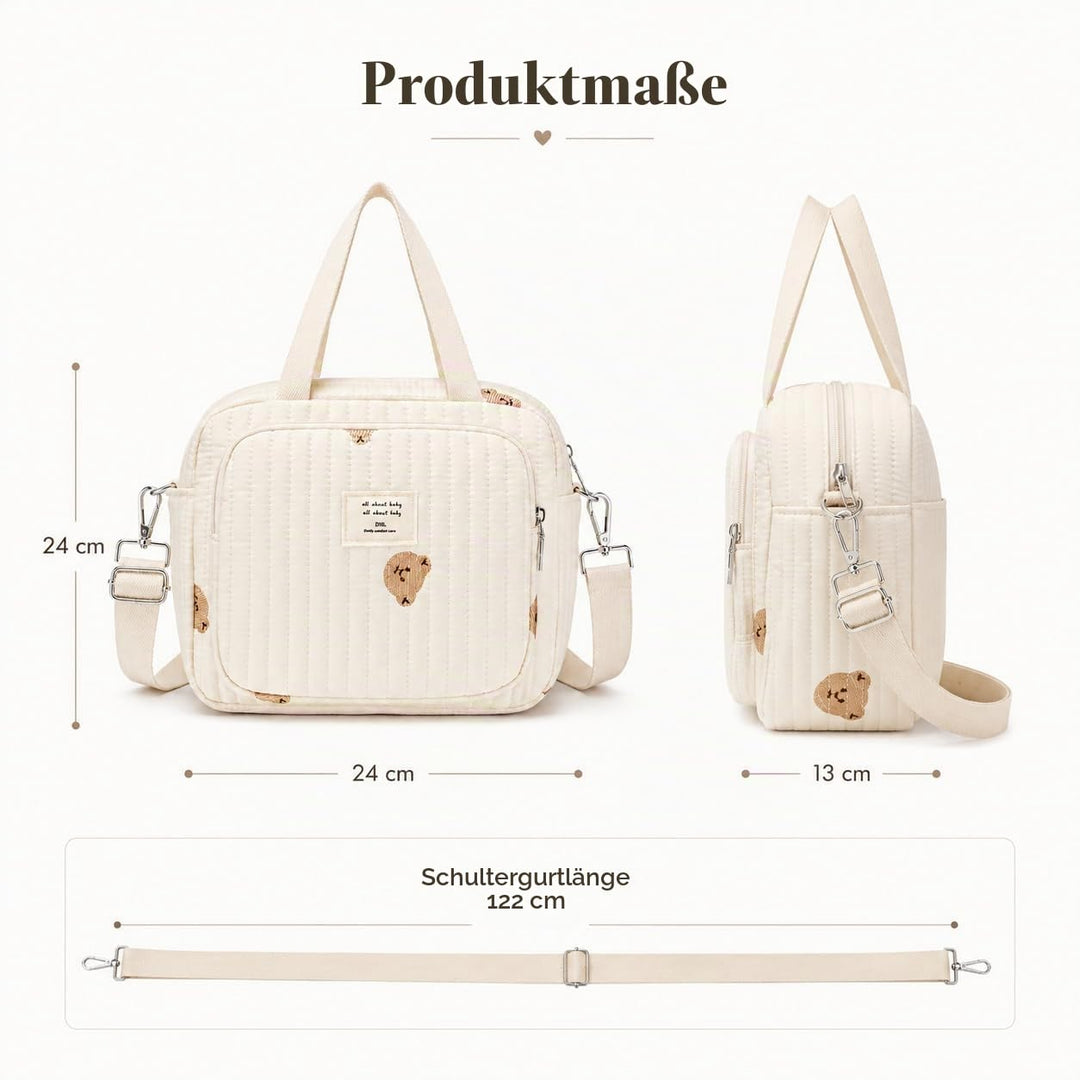 Diaper Bag, Diaper Bag Kleiner Bär, Mommy Bag, Small Quilted Tote with Detachable Adjustable Crossbo