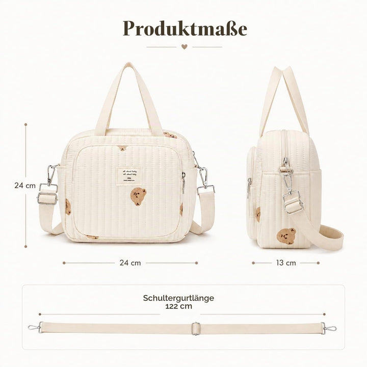 Diaper Bag, Diaper Bag Kleiner Bär, Mommy Bag, Small Quilted Tote with Detachable Adjustable Crossbo