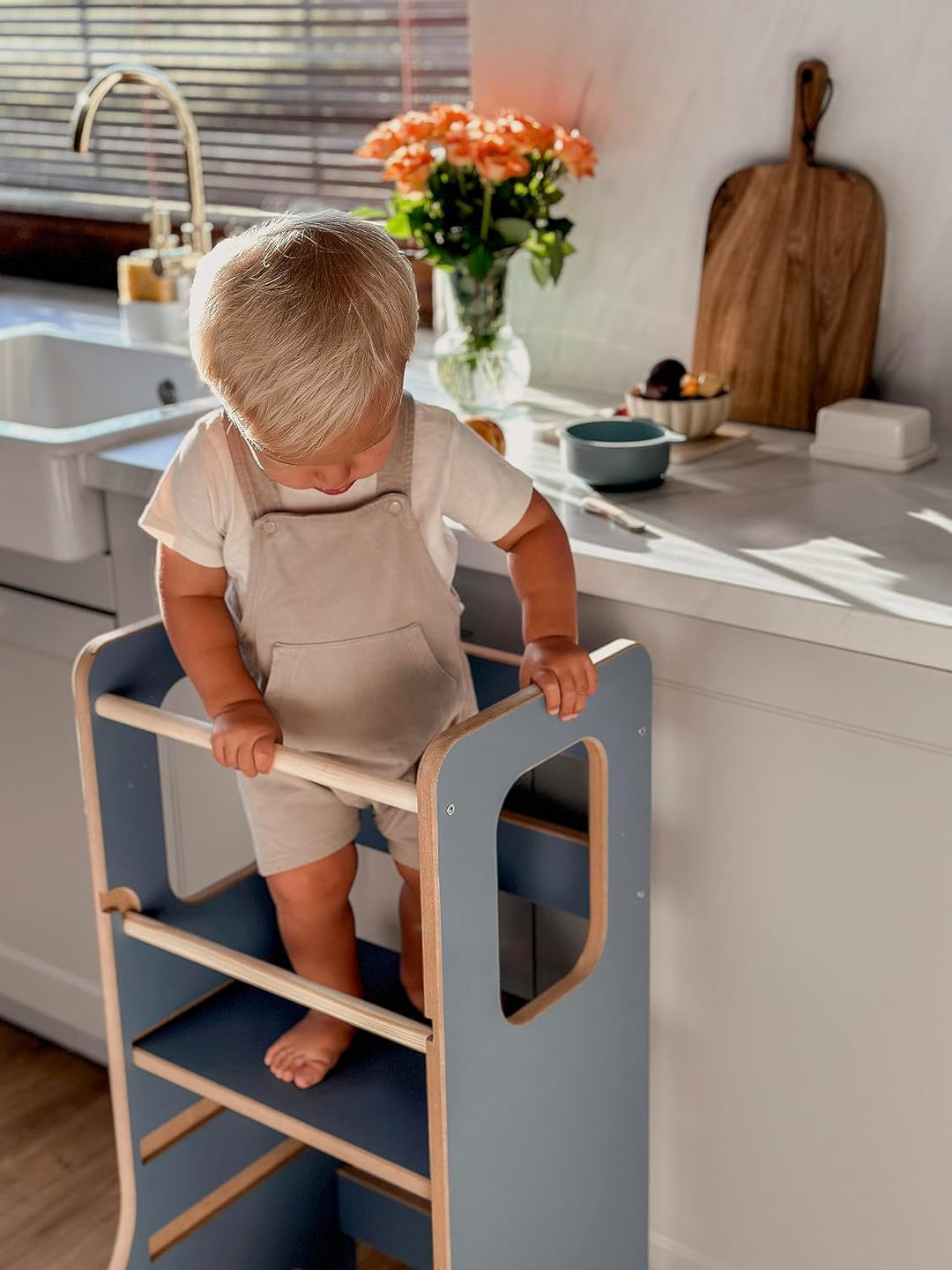 Kindersicherer Lernturm | Verstellbarer Montessori-Küchenhelfer blau | Montessori Küchenhelfer | Ler