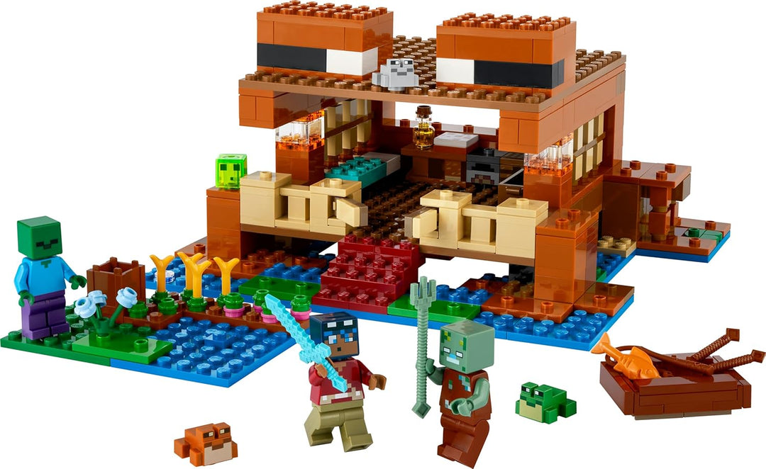LEGO Minecraft Das Froschhaus, Spielzeug-Haus mit Figuren inkl. Zombie, Schleim und Ertrunkener, plu
