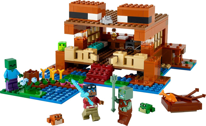 LEGO Minecraft Das Froschhaus, Spielzeug-Haus mit Figuren inkl. Zombie, Schleim und Ertrunkener, plu