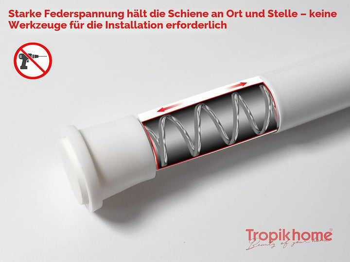 ALU DUSCHVORHANGSTANGE 140 cm - 250 cm WEISS TELESKOPSTANGE KLEMMSTANGE! SPRING SHOWER ROD WHITE!