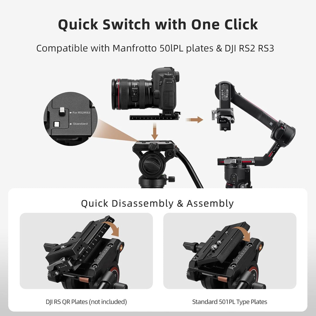 Cayer H6 Video Fluid Head, Kamera Tripod Fluid Drag Pan Head mit 60mm Flate Base, 1/4 und 3/8 Schrau