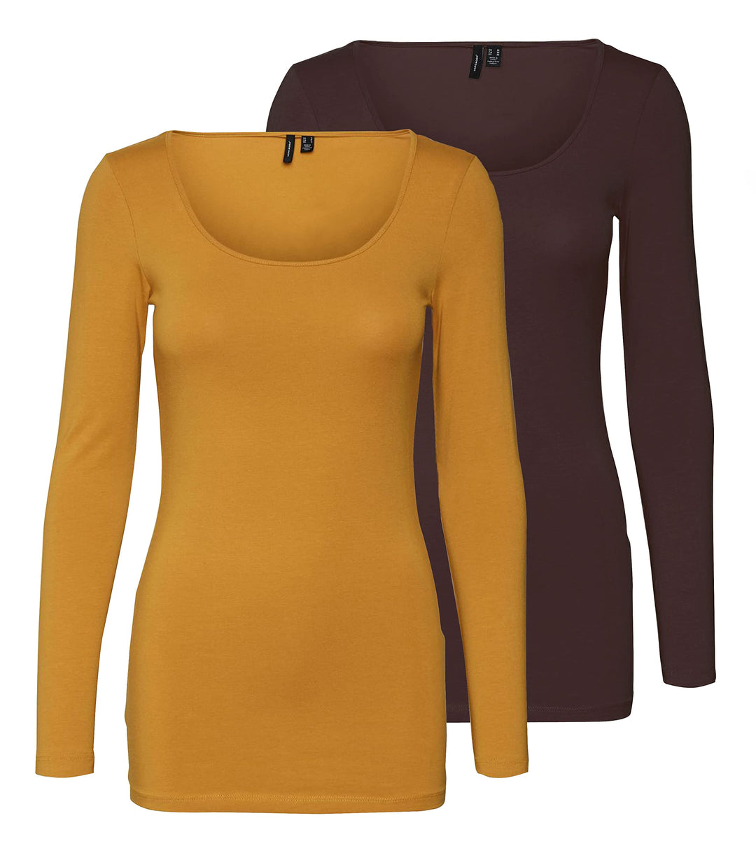 VERO MODA Female Top VMMAXI T-Shirt S Gelb/Braun (1x Chai Tea/ 1x Coffee Bean), S Gelb/Braun (1x Cha