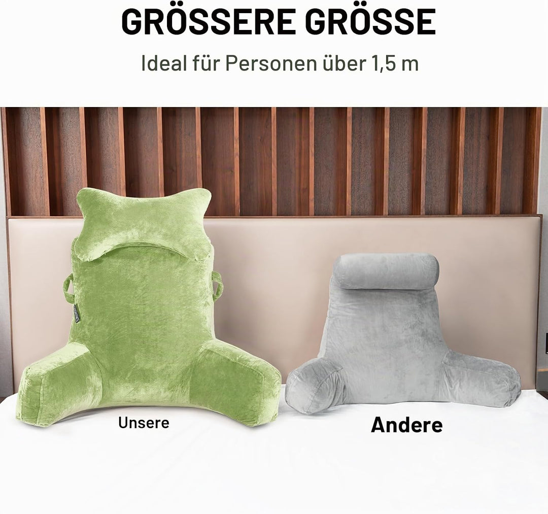 SLIGUY Lesekissen, Bettruhe Kissen mit abnehmbarer Nackenrolle und höherem Stützarm zum Sitzen im Be