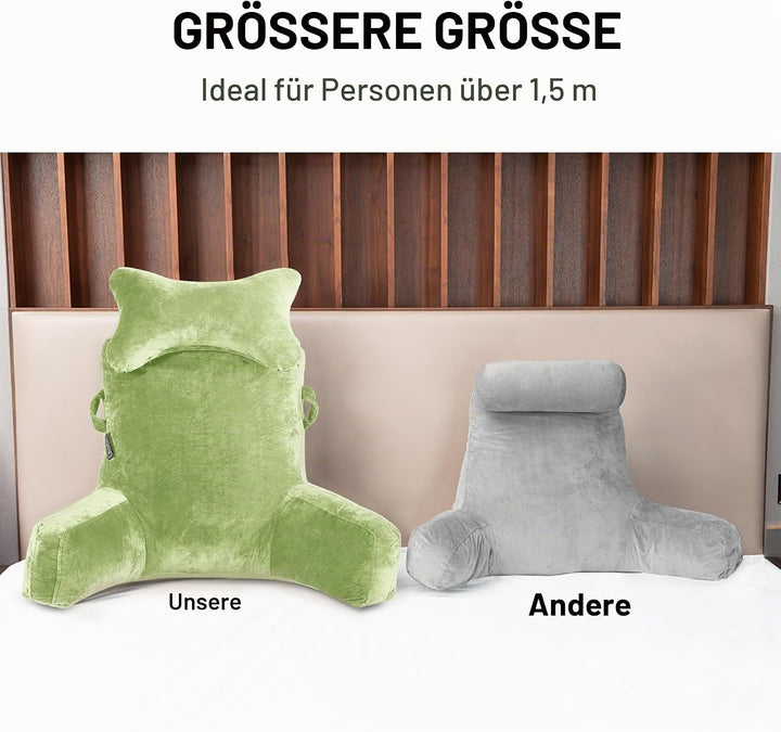 SLIGUY Lesekissen, Bettruhe Kissen mit abnehmbarer Nackenrolle und höherem Stützarm zum Sitzen im Be