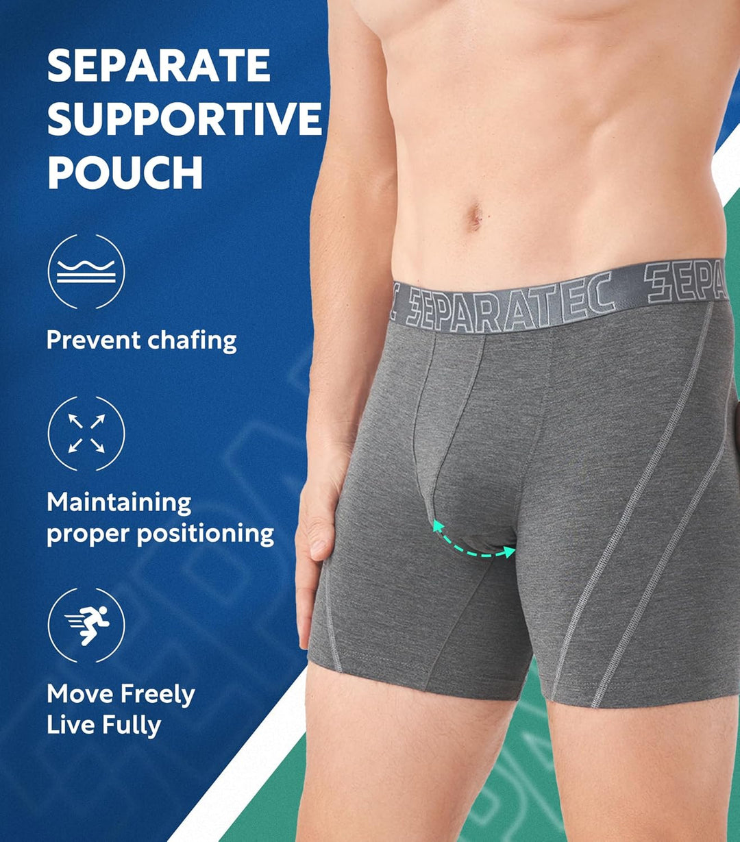 Separatec Herren Boxershorts Glattes Bambus Rayon mit getrennten Beuteln Unterwäsche 3er Pack Boxers