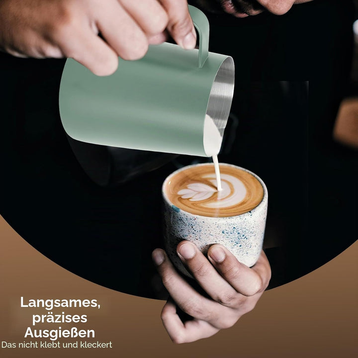 Milchkännchen Edelstahl 480ml, Milchaufschäumkrug Espresso Dampfkrug, Milchaufschäumbecher Milch Pit