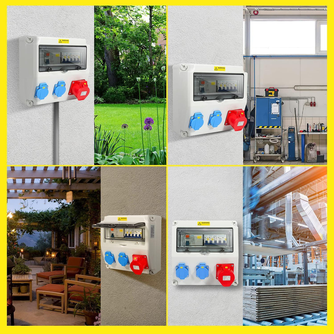 Fiqops Baustromverteiler 16A, Stromverteiler 1x400V+2x230V, Baustromverteiler 16A mit FI Schalter, S