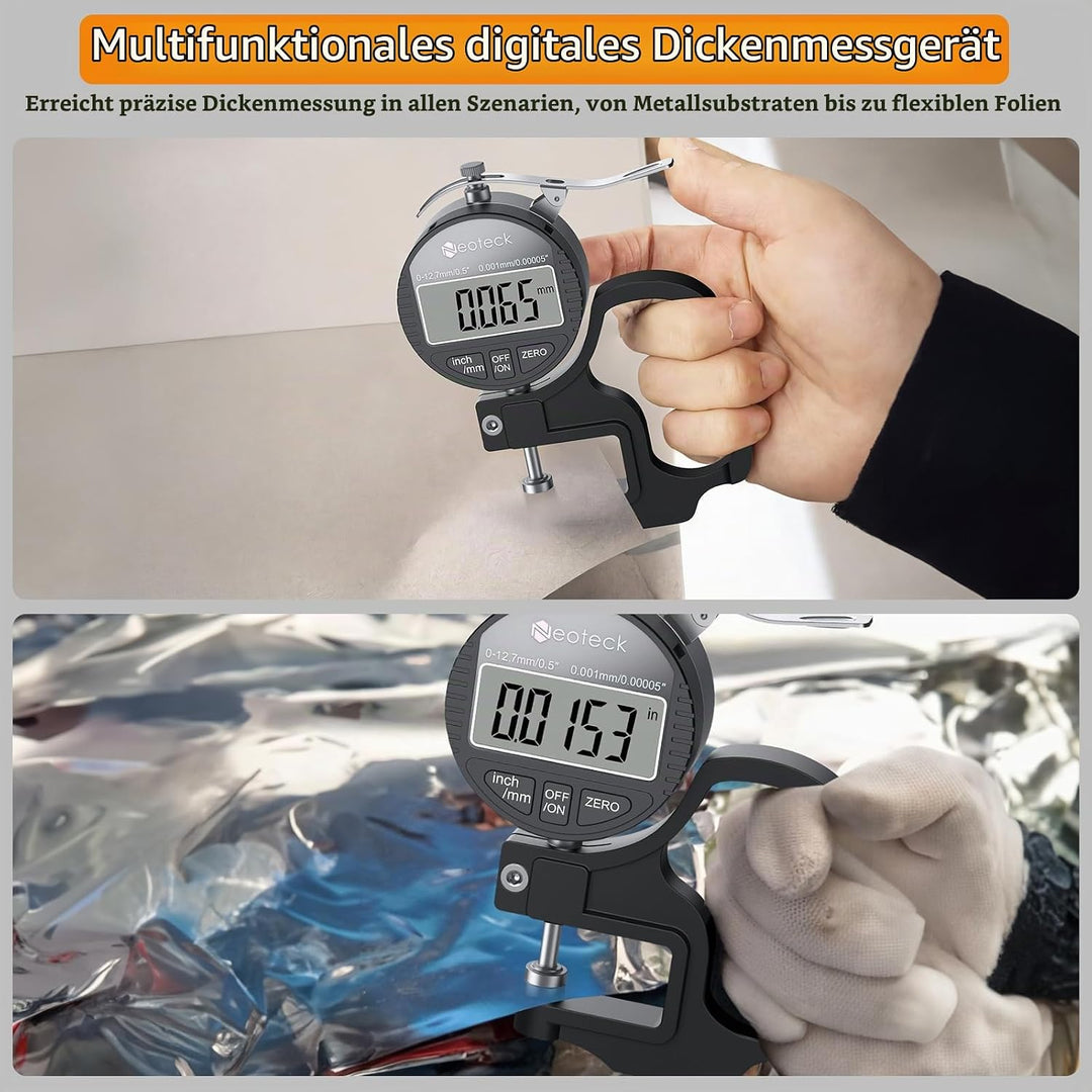 Neoteck Tragbarer Digitaler Dickenmessstreifen 0-12,7 mm Messbereich 0,001/0,00005 &