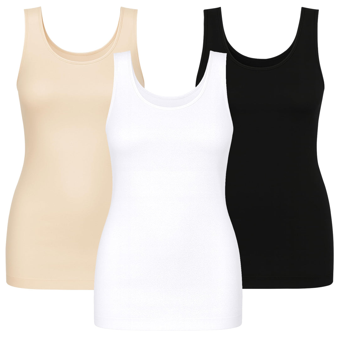UnsichtBra 3er Pack Shape Damen Unterhemden Longshirt | Basic Wohlfühl Mikrofaser Damen Top ohne Büg