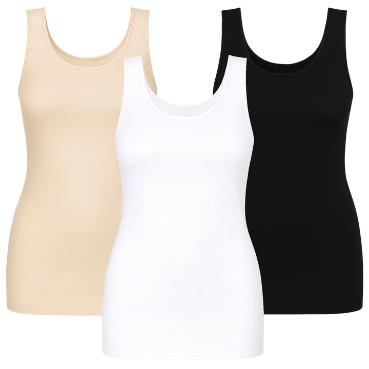 UnsichtBra 3er Pack Shape Damen Unterhemden Longshirt | Basic Wohlfühl Mikrofaser Damen Top ohne Büg