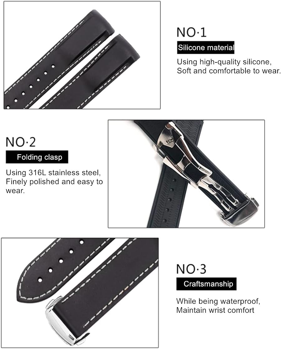 FOUUA Uhrenarmband für Omega Silikon Gummi Uhrenarmbänder 20mm 22mm Sanft Wasserdicht Sport Ersatz F