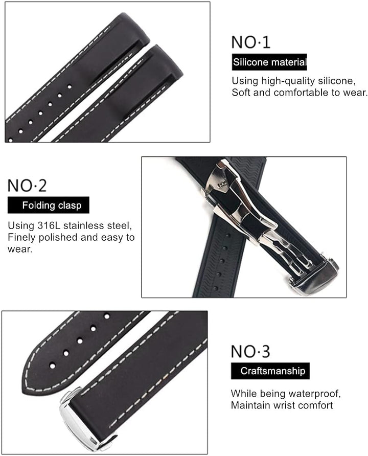 FOUUA Uhrenarmband für Omega Silikon Gummi Uhrenarmbänder 20mm 22mm Sanft Wasserdicht Sport Ersatz F