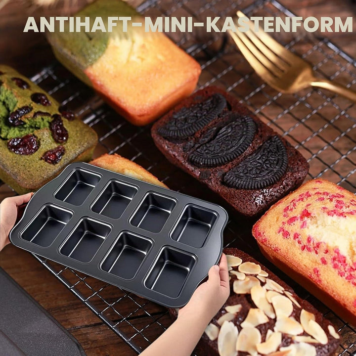 Mini Kuchen Backform, Minikastenkuchenblech Antihaft für 8 Kuchen, Mini Kastenform, Backform Rechtec