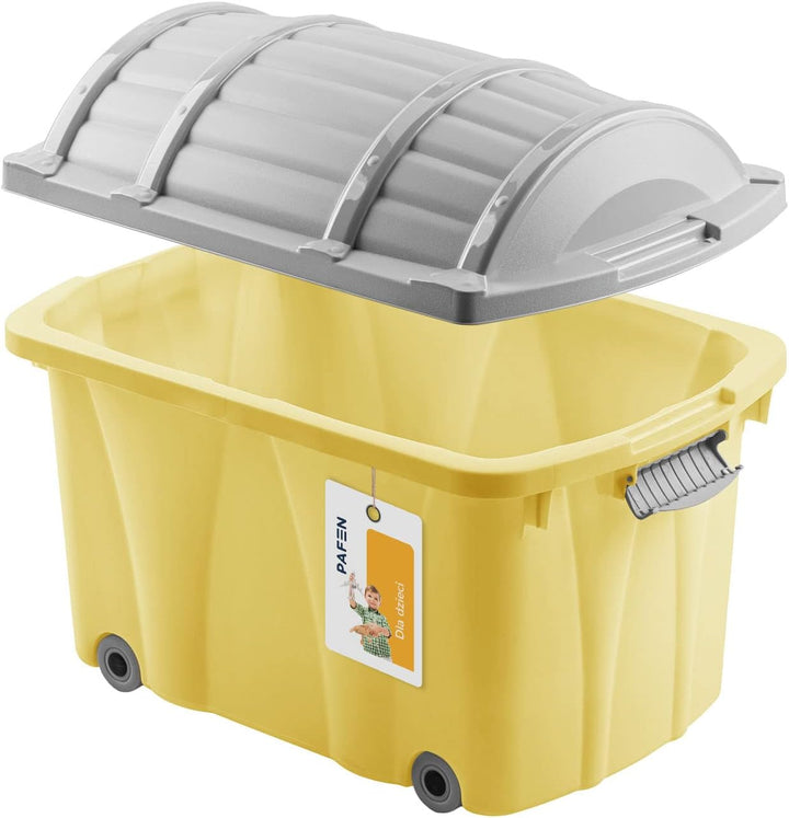 PAFEN Piraten Spielzeugkiste 49l mit Rollen - Schatzkiste 58 x 38,5 x 37,5cm - Spielzeugbehälter Auf