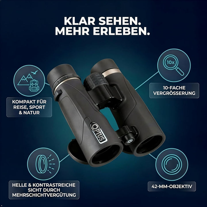 Optus 10x42 Dachkant-Fernglas, kompaktes Allround-Fernglas, 91m Sehfeld, Mehrschichtvergütung, Twist