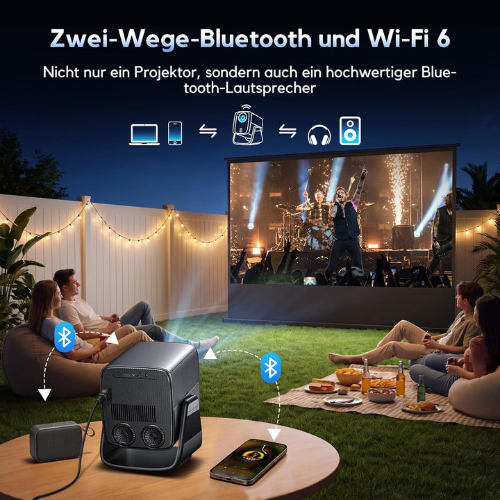 4K Smart Beamer, AKIYO O6 Projektor mit WLAN Bluetooth Autofokus 6DKeystone
