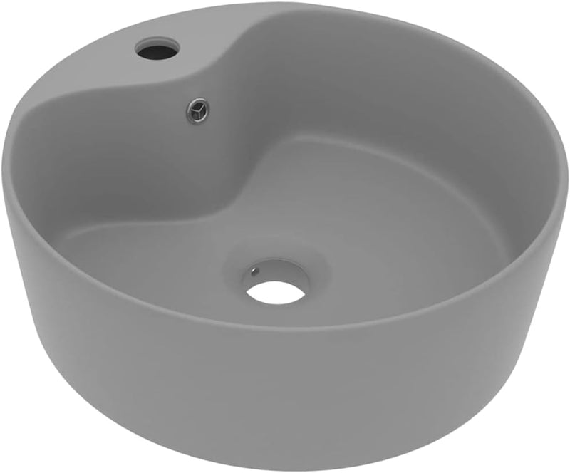 HOMIUSE Luxus-Waschbecken mit üBerlauf Matt Hellgrau 36x13 CM Keramik Waschbecken Waschtisch Aufsatz
