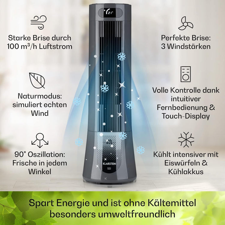 Klarstein Luftkühler, 5-in-1 Raumkühler, Luftbefeuchter, Luftreiniger, Ventilator & Nachtmodus, Klim