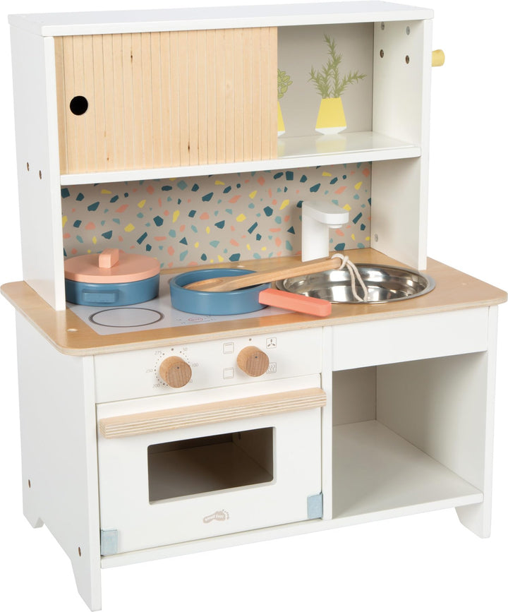 small Foot Kinderküche Terrazzo kompakt, Moderne Spielküche aus Holz, mit kindgerechtem Zubehör, Rol