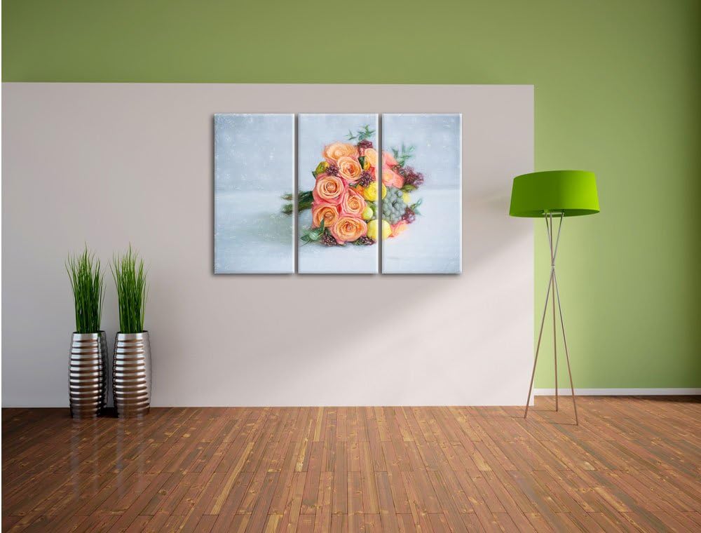 Pixxprint Romantischer Blumenstrauss als Leinwandbild/Grösse: 3 Teilig (120x80) cm/Wandbild/Kunstdru