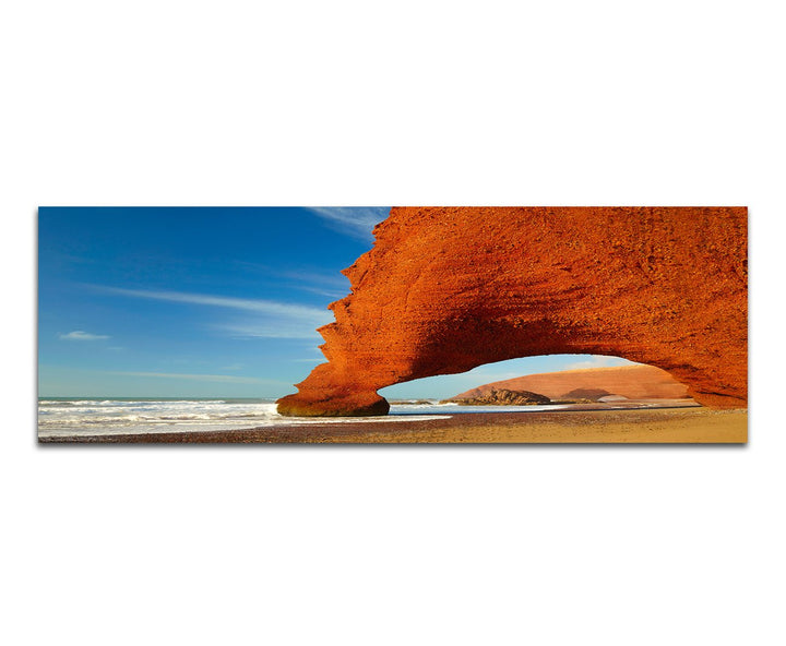 Paul Sinus Art Panoramabild auf Leinwand und Keilrahmen 150x50cm Marokko Felsen Meer Strand Himmel