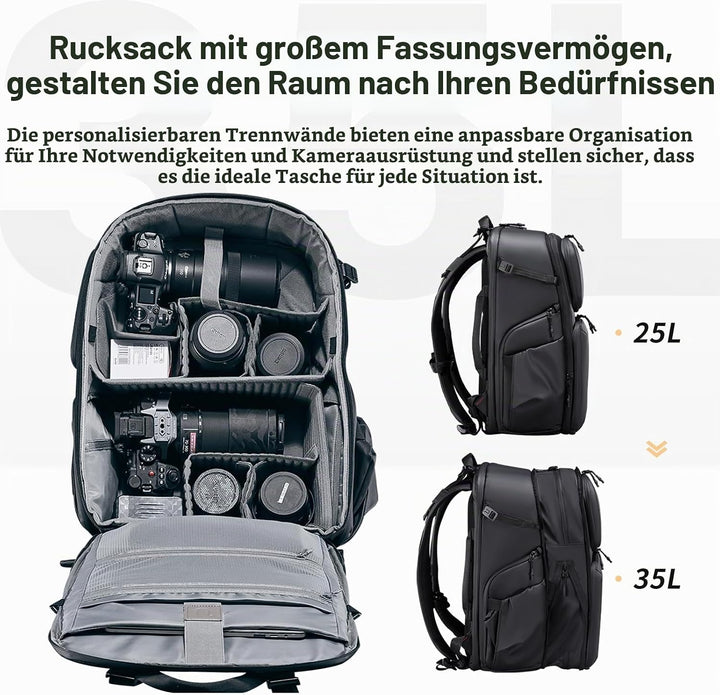 ULANZI BP10 35L Hartschalen-Kamerarucksack, Professionelle Wasserdichte Fotografie Kameratasche für