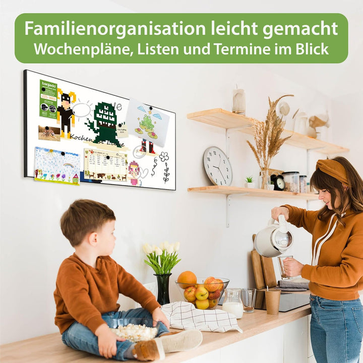 banjado Magnettafel schwarz 78 x 37cm / Magnetwand Metall/Magnetpinnwand als Memoboard/Pinnwand Magn