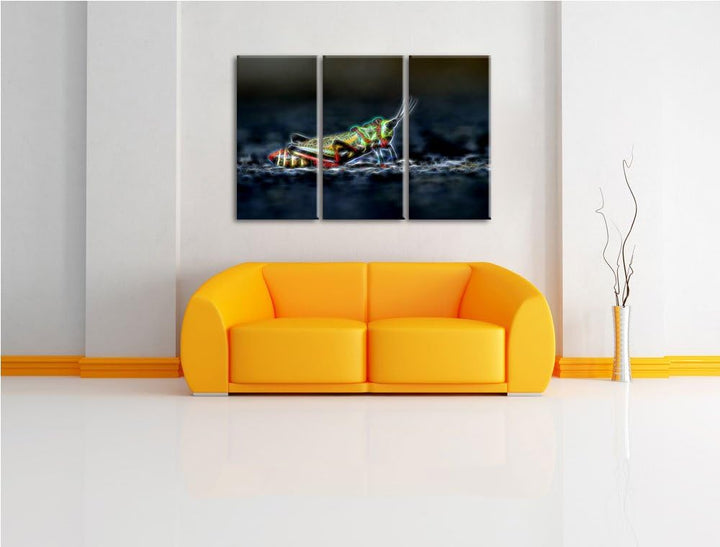 aussergewöhnliche Heuschrecke NewArt 3-Teiler Leinwandbild 120x80 Bild auf Leinwand, XXL riesige Bil